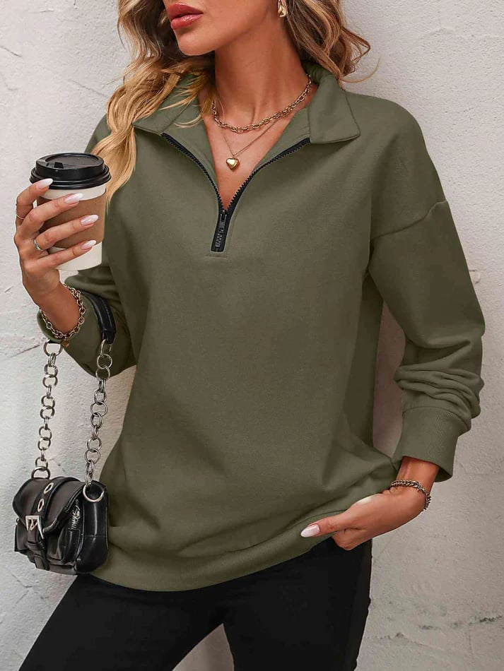 ✨Best-1 Sale Pullover✨Damen Herbst/Winter Zip-Up Sweatshirt mit überschnittenen Schultern