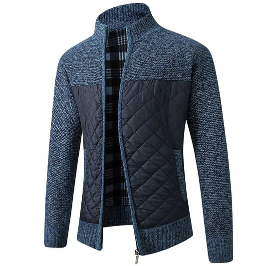 Herren Color Block Strickjacke mit Stehkragen und durchgehendem Reißverschluss