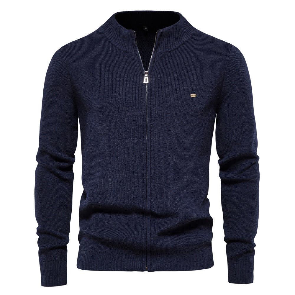 Herren Freizeit Strickjacke im Vintage-Stil mit Stehkragen und durchgehendem Reißverschluss