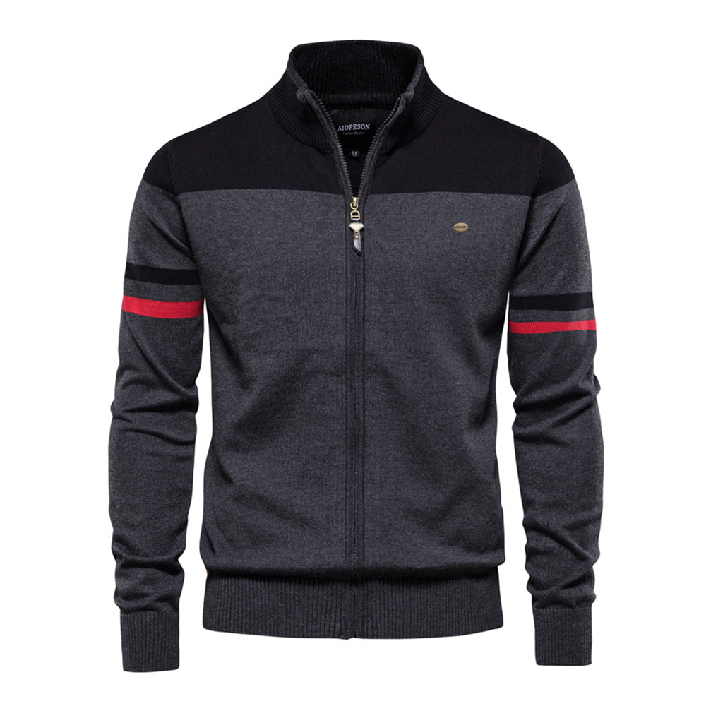 Herren Freizeit Strickjacke mit Stehkragen und durchgehendem Reißverschluss