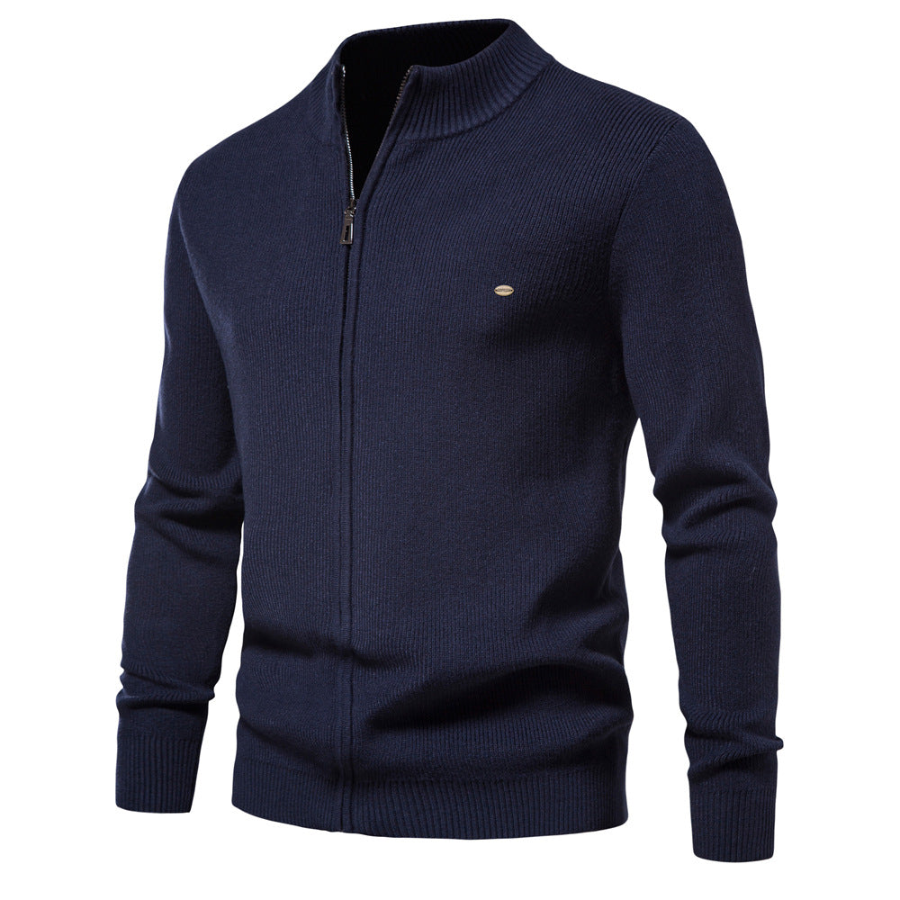 Herren Freizeit Strickjacke im Vintage-Stil mit Stehkragen und durchgehendem Reißverschluss