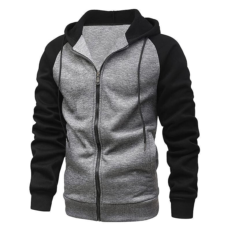 Herren Sweatjacke mit Reißverschluss, Kapuze und Kontrastfarben