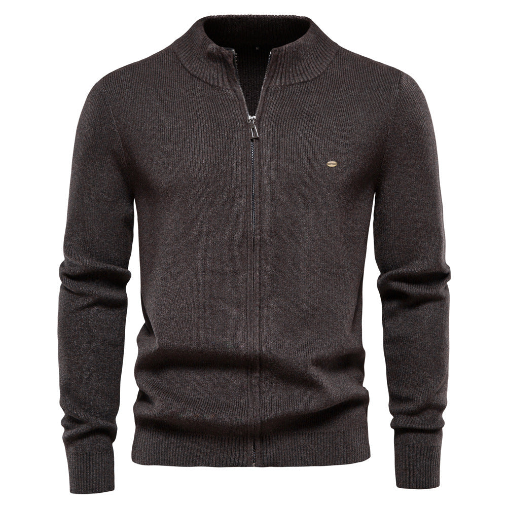 Herren Freizeit Strickjacke im Vintage-Stil mit Stehkragen und durchgehendem Reißverschluss