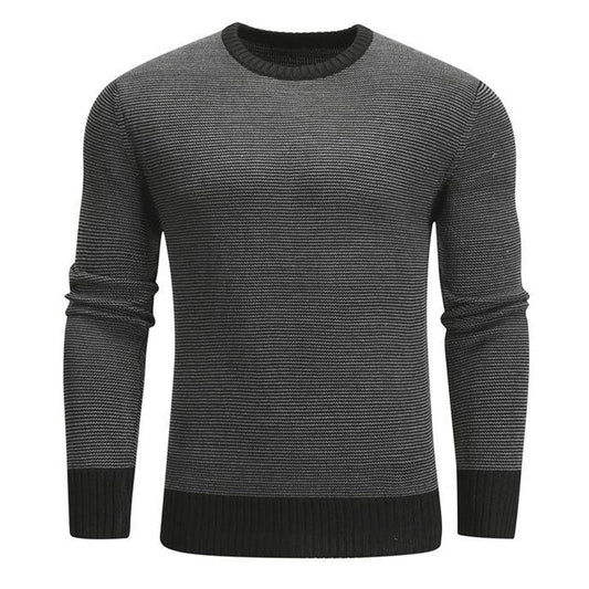 Herren-Pullover mit Rundhalsausschnitt, Kontrast an Hals und Saum, Slim Fit