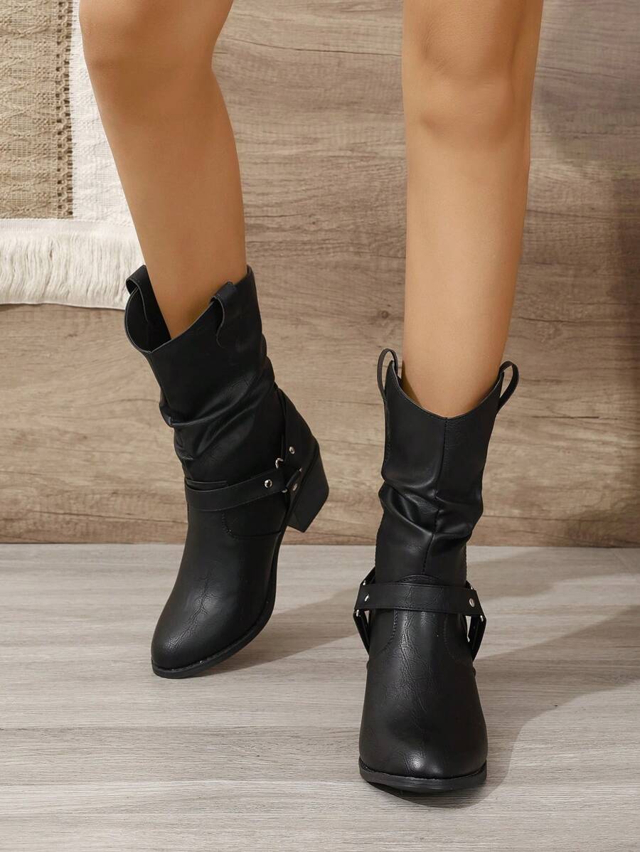 Freizeit-Reitstiefel mit Schnallenverzierung, wadenhoch