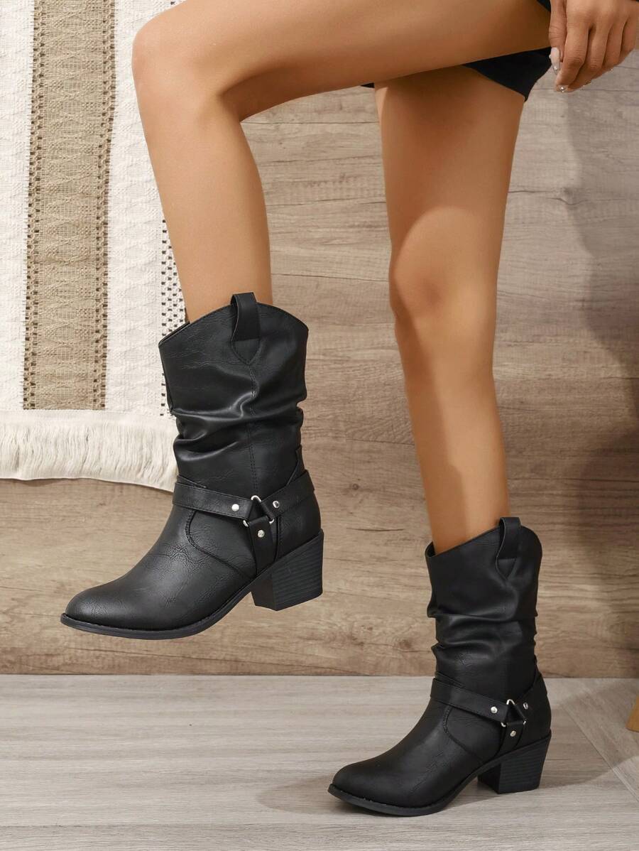 Freizeit-Reitstiefel mit Schnallenverzierung, wadenhoch
