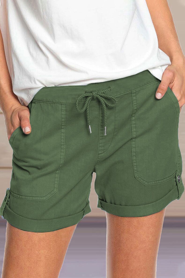Damenshorts mit verstellbarem Taillenzugband und umgeschlagenem Saum