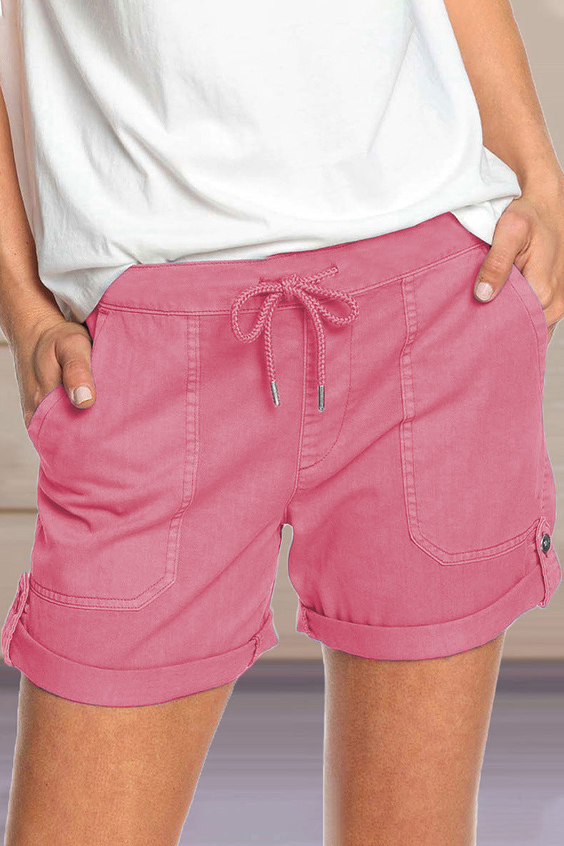 Damenshorts mit verstellbarem Taillenzugband und umgeschlagenem Saum