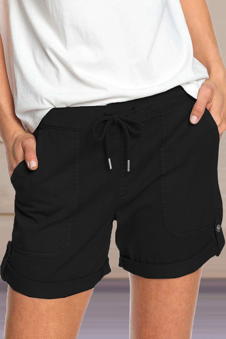 Damenshorts mit verstellbarem Taillenzugband und umgeschlagenem Saum