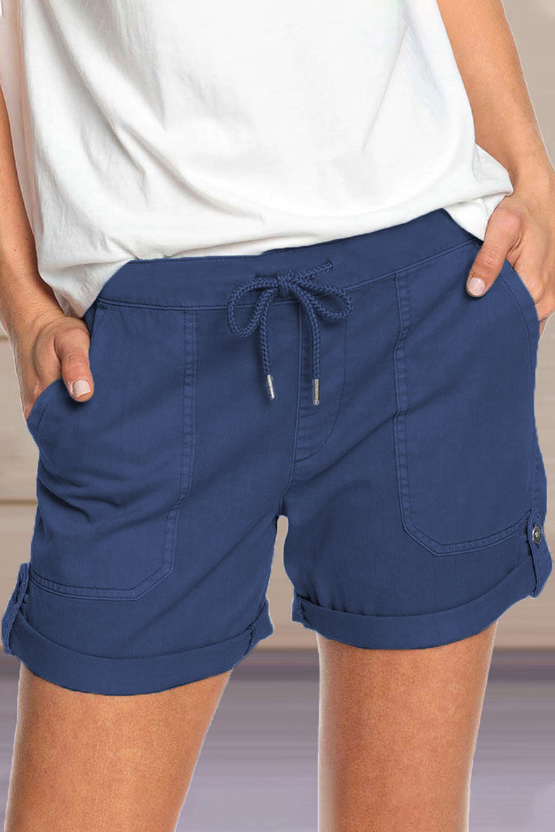 Damenshorts mit verstellbarem Taillenzugband und umgeschlagenem Saum