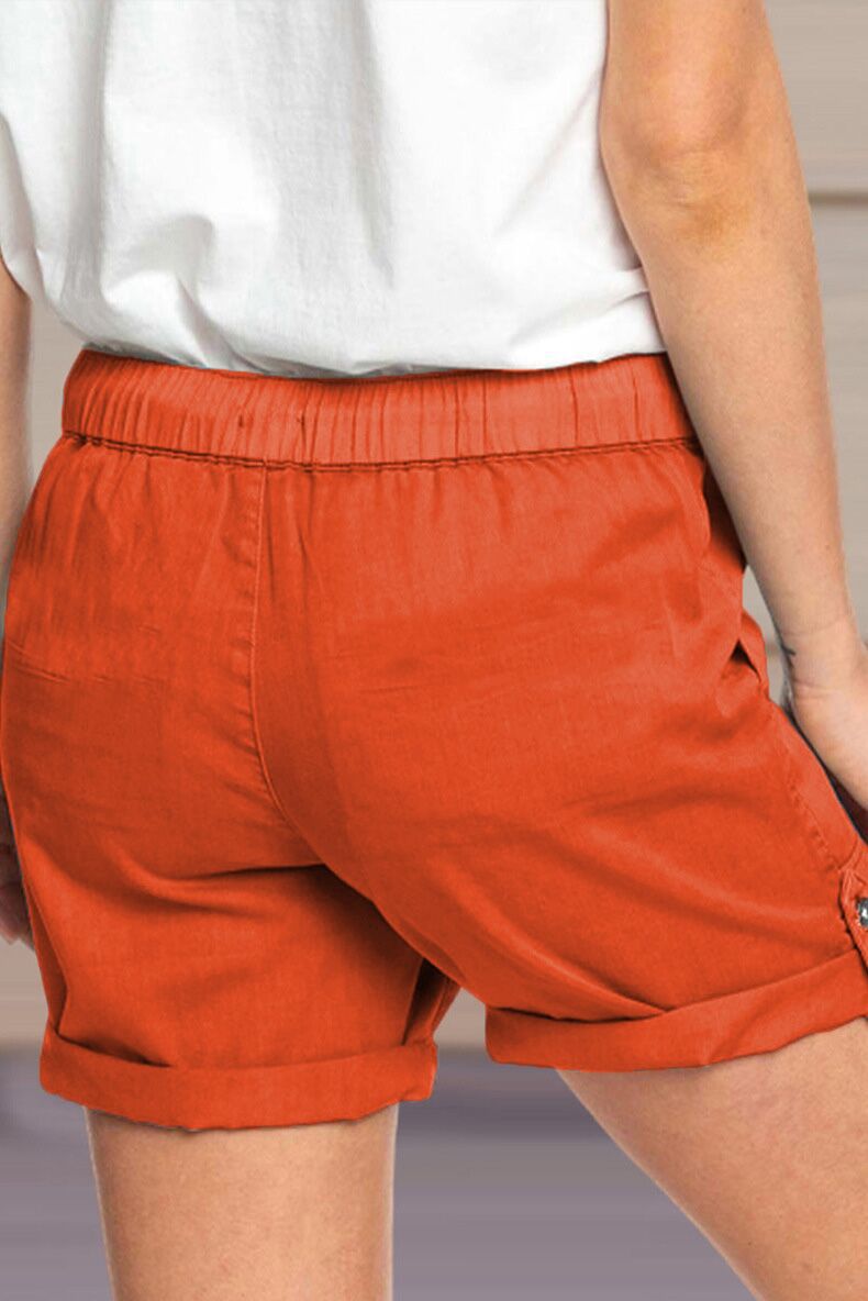 Damenshorts mit verstellbarem Taillenzugband und umgeschlagenem Saum