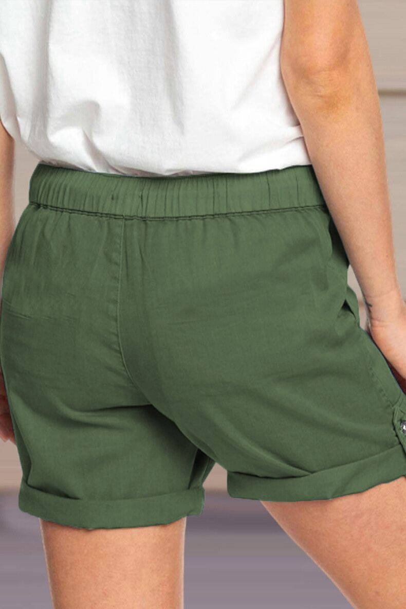 Damenshorts mit verstellbarem Taillenzugband und umgeschlagenem Saum