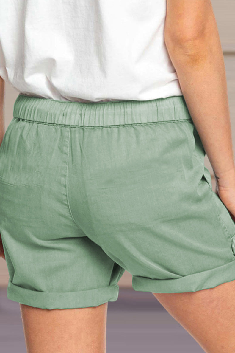 Damenshorts mit verstellbarem Taillenzugband und umgeschlagenem Saum