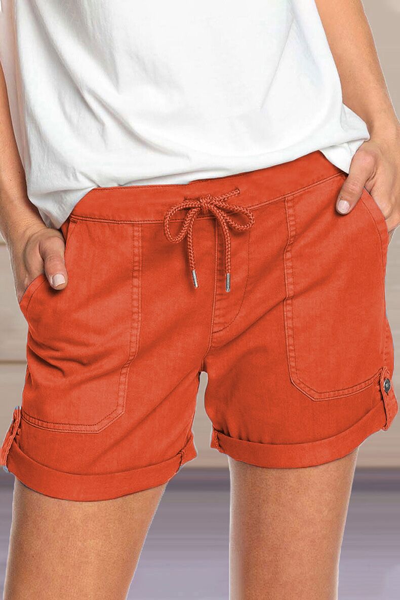 Damenshorts mit verstellbarem Taillenzugband und umgeschlagenem Saum