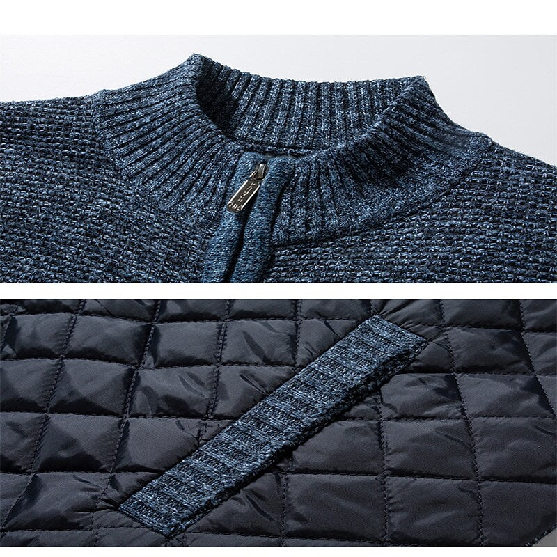Herren Color Block Strickjacke mit Stehkragen und durchgehendem Reißverschluss