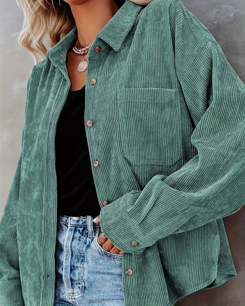 Damen Samt-Bluse mit langen Ärmeln, lässiger Vintage-Stil, Herbst/Winter