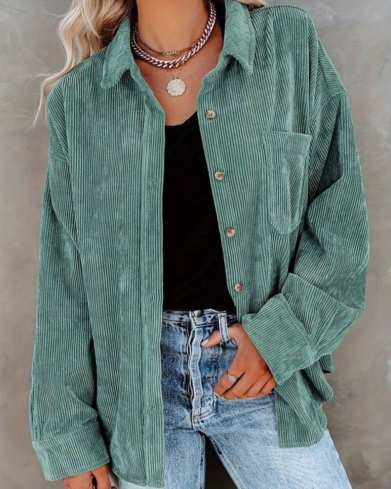 Damen Samt-Bluse mit langen Ärmeln, lässiger Vintage-Stil, Herbst/Winter