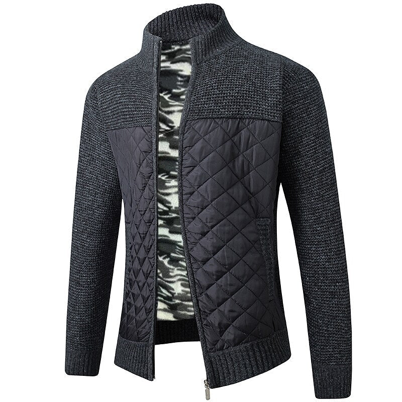 Herren Color Block Strickjacke mit Stehkragen und durchgehendem Reißverschluss