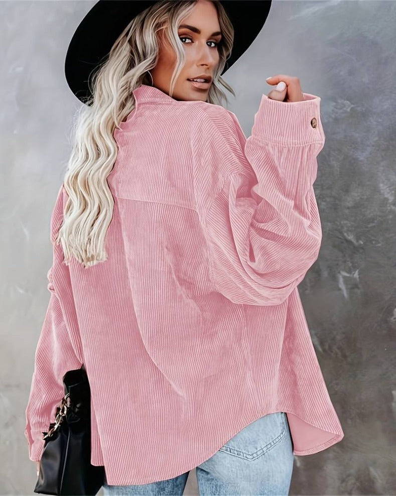 Damen Samt-Bluse mit langen Ärmeln, lässiger Vintage-Stil, Herbst/Winter