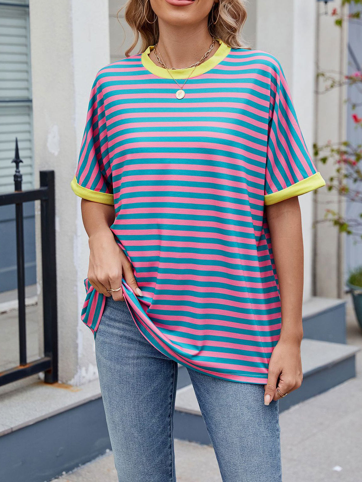 💖Damen Oversized Sommer-Oberteile Gestreiftes Freizeit-T-Shirt