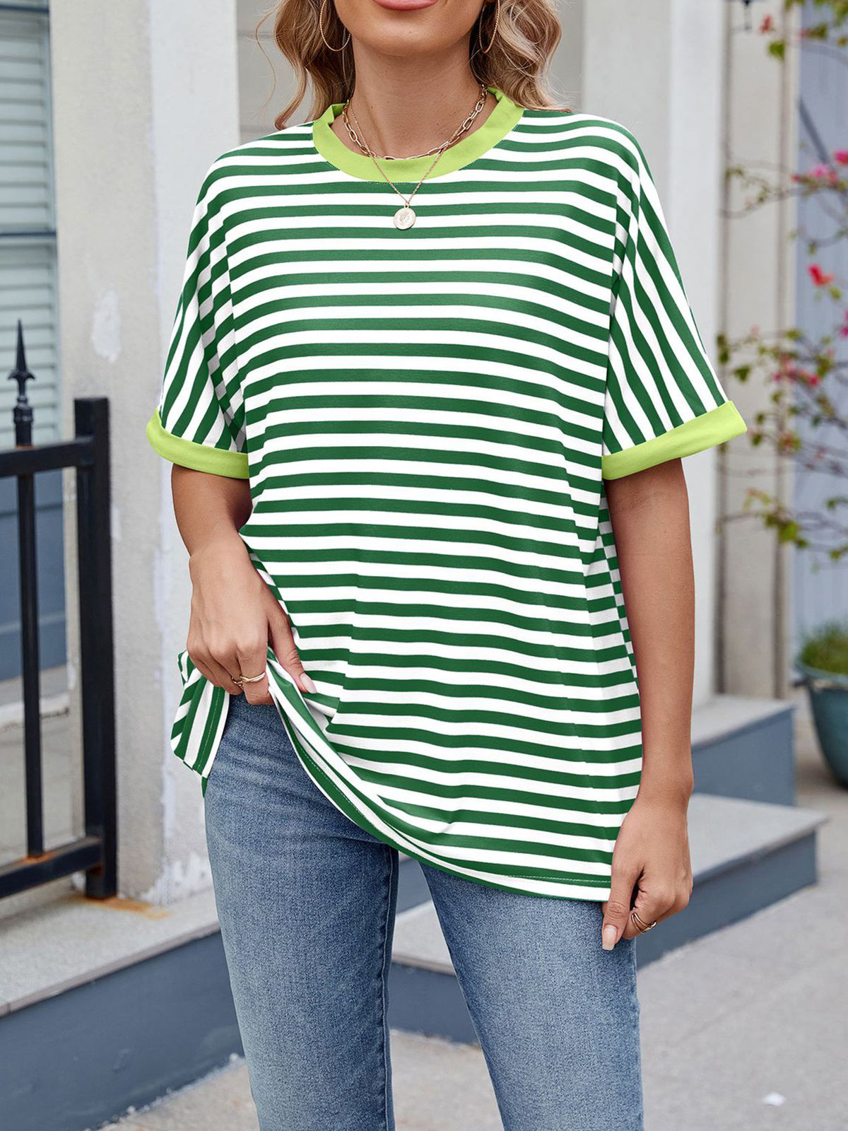 💖Damen Oversized Sommer-Oberteile Gestreiftes Freizeit-T-Shirt