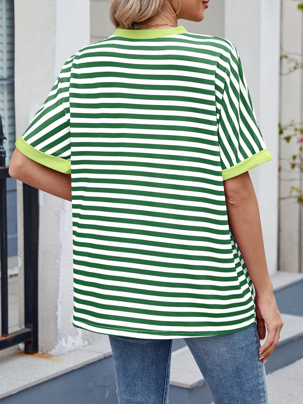 💖Damen Oversized Sommer-Oberteile Gestreiftes Freizeit-T-Shirt