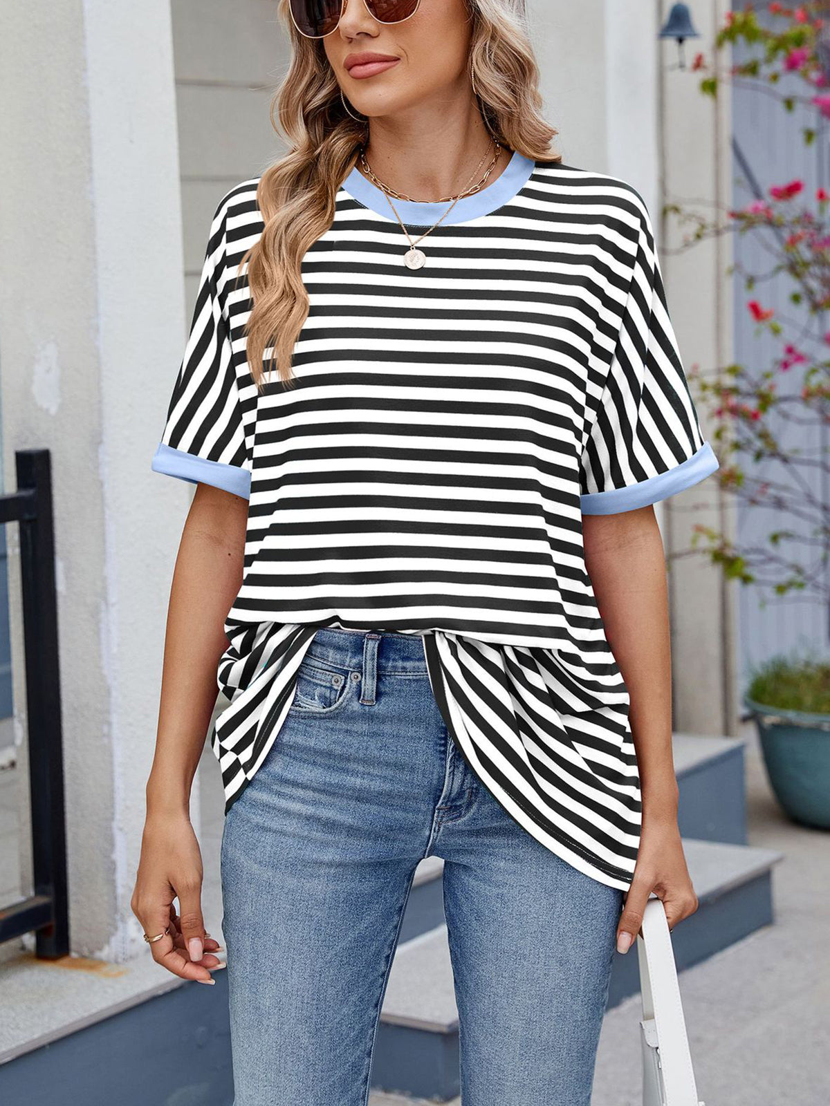 💖Damen Oversized Sommer-Oberteile Gestreiftes Freizeit-T-Shirt