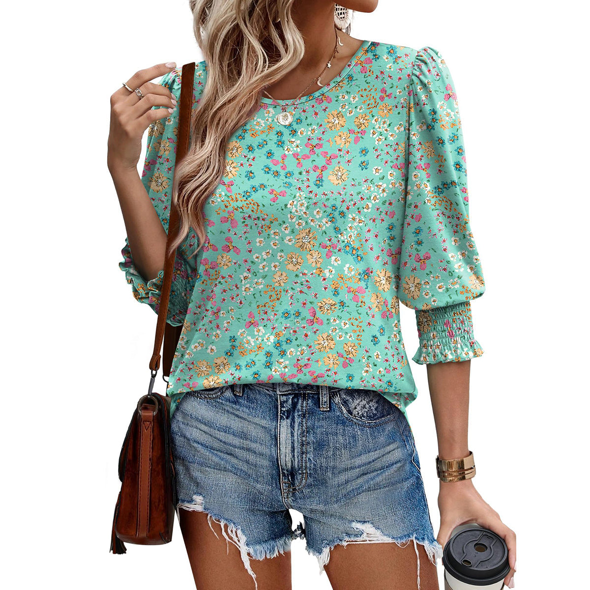 🥳Damen-Sommer-Oberteile mit Print, Ellenbogenlänge, locker sitzendes T-Shirt
