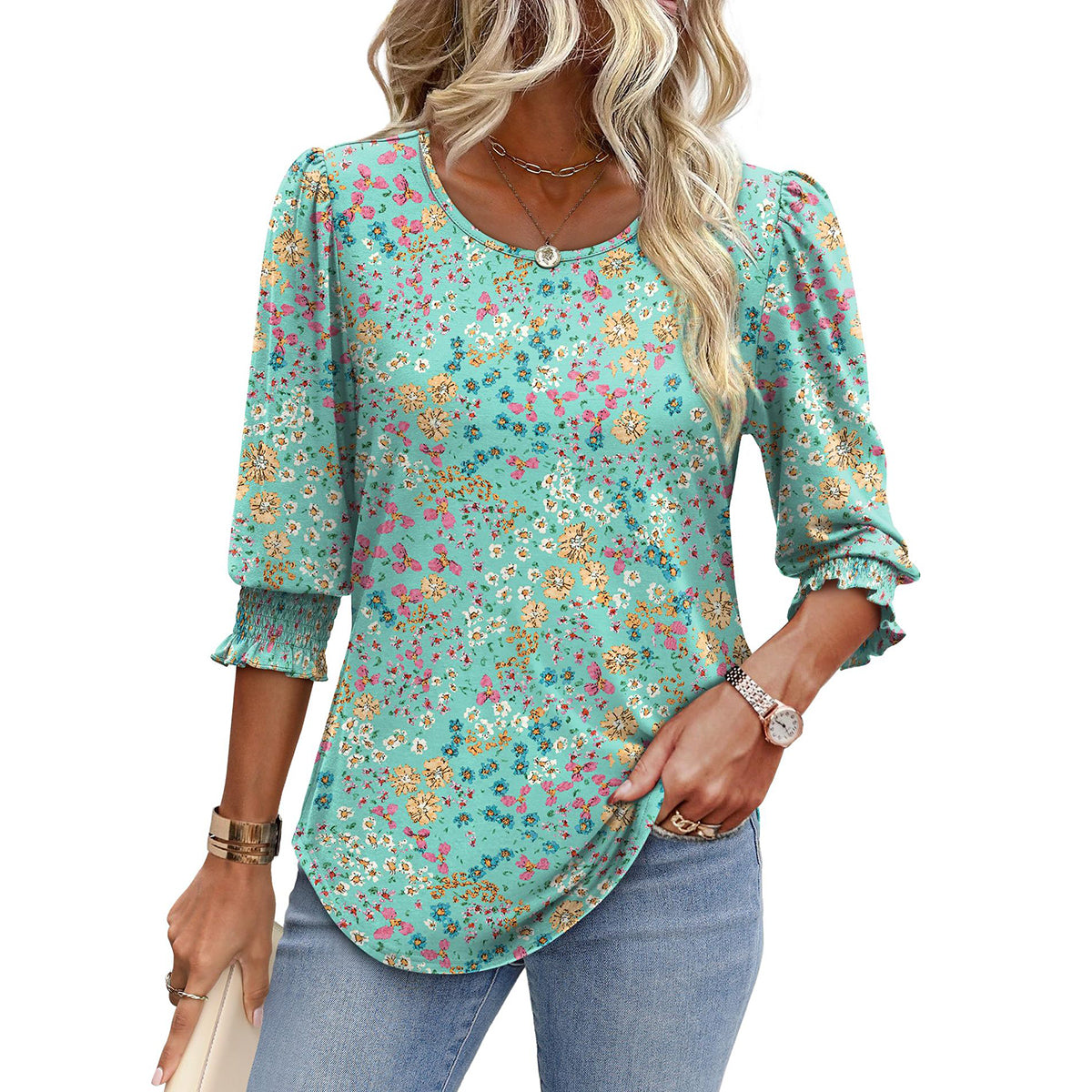 🥳Damen-Sommer-Oberteile mit Print, Ellenbogenlänge, locker sitzendes T-Shirt