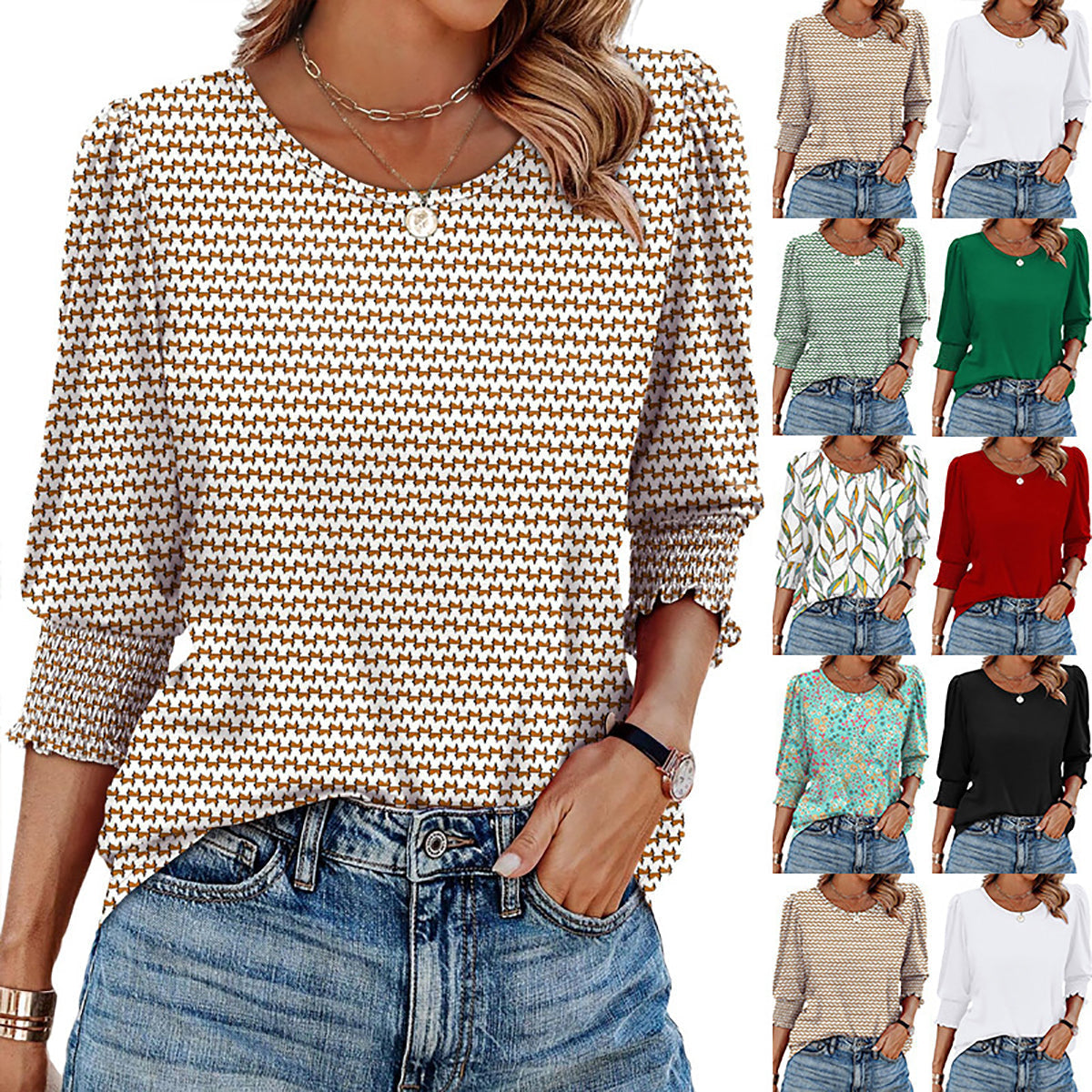 🥳Damen-Sommer-Oberteile mit Print, Ellenbogenlänge, locker sitzendes T-Shirt