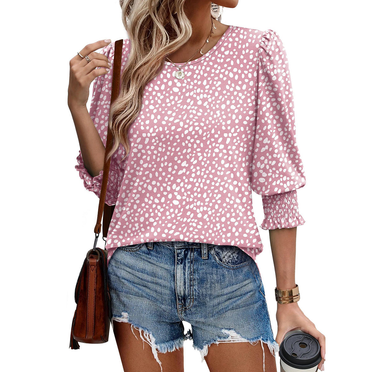 🥳Damen-Sommer-Oberteile mit Print, Ellenbogenlänge, locker sitzendes T-Shirt