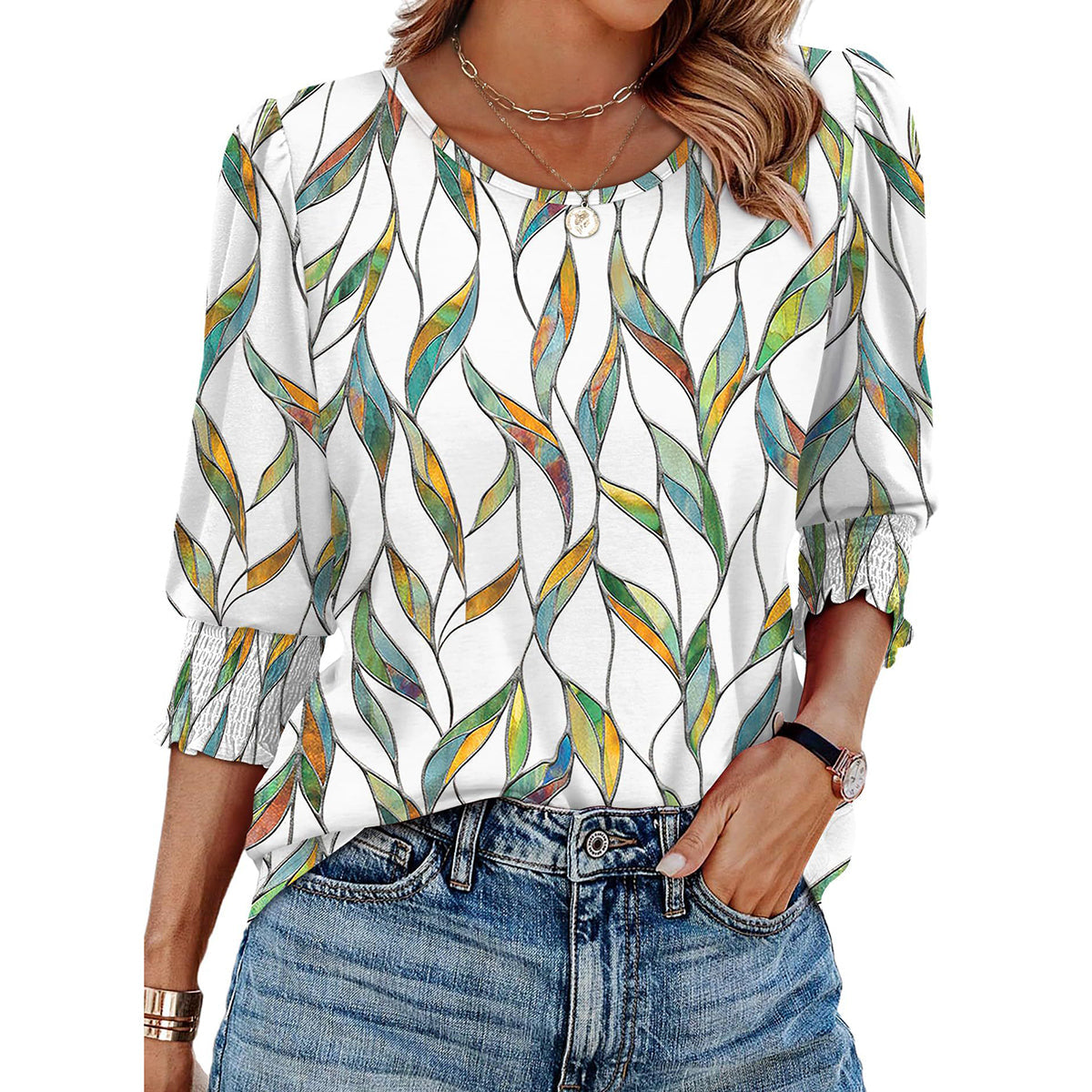 🥳Damen-Sommer-Oberteile mit Print, Ellenbogenlänge, locker sitzendes T-Shirt