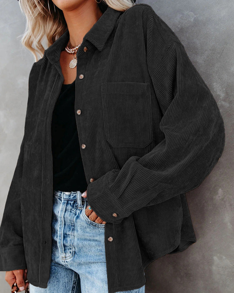 Damen Samt-Bluse mit langen Ärmeln, lässiger Vintage-Stil, Herbst/Winter
