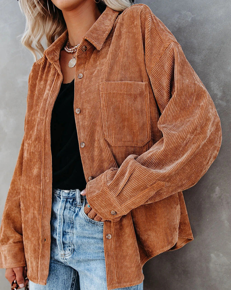 Damen Samt-Bluse mit langen Ärmeln, lässiger Vintage-Stil, Herbst/Winter