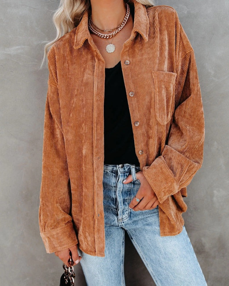 Damen Samt-Bluse mit langen Ärmeln, lässiger Vintage-Stil, Herbst/Winter