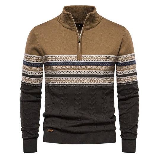 Herren Strickpullover mit Ethno-Muster und halbem Reißverschluss