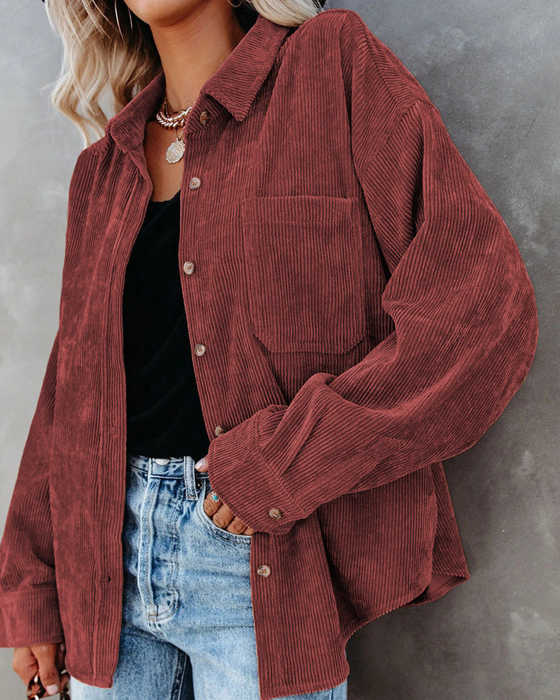 Damen Samt-Bluse mit langen Ärmeln, lässiger Vintage-Stil, Herbst/Winter