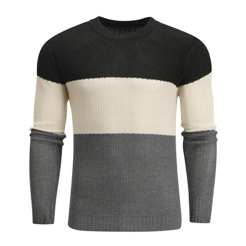 Herren Colorblock Gestreifter Slim Fit Rundhals Pullover