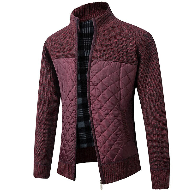 Herren Color Block Strickjacke mit Stehkragen und durchgehendem Reißverschluss