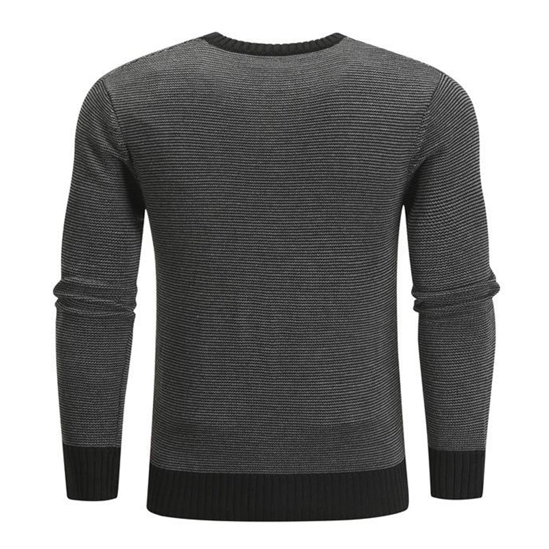 Herren-Pullover mit Rundhalsausschnitt, Kontrast an Hals und Saum, Slim Fit