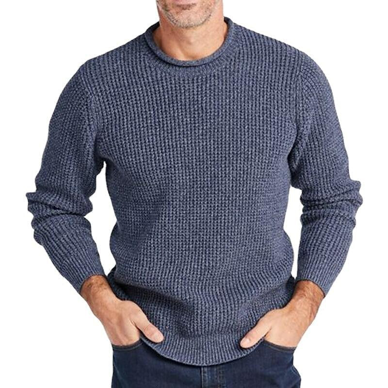 Herren einfarbiger lässiger Rundhals-Pullover mit langen Ärmeln