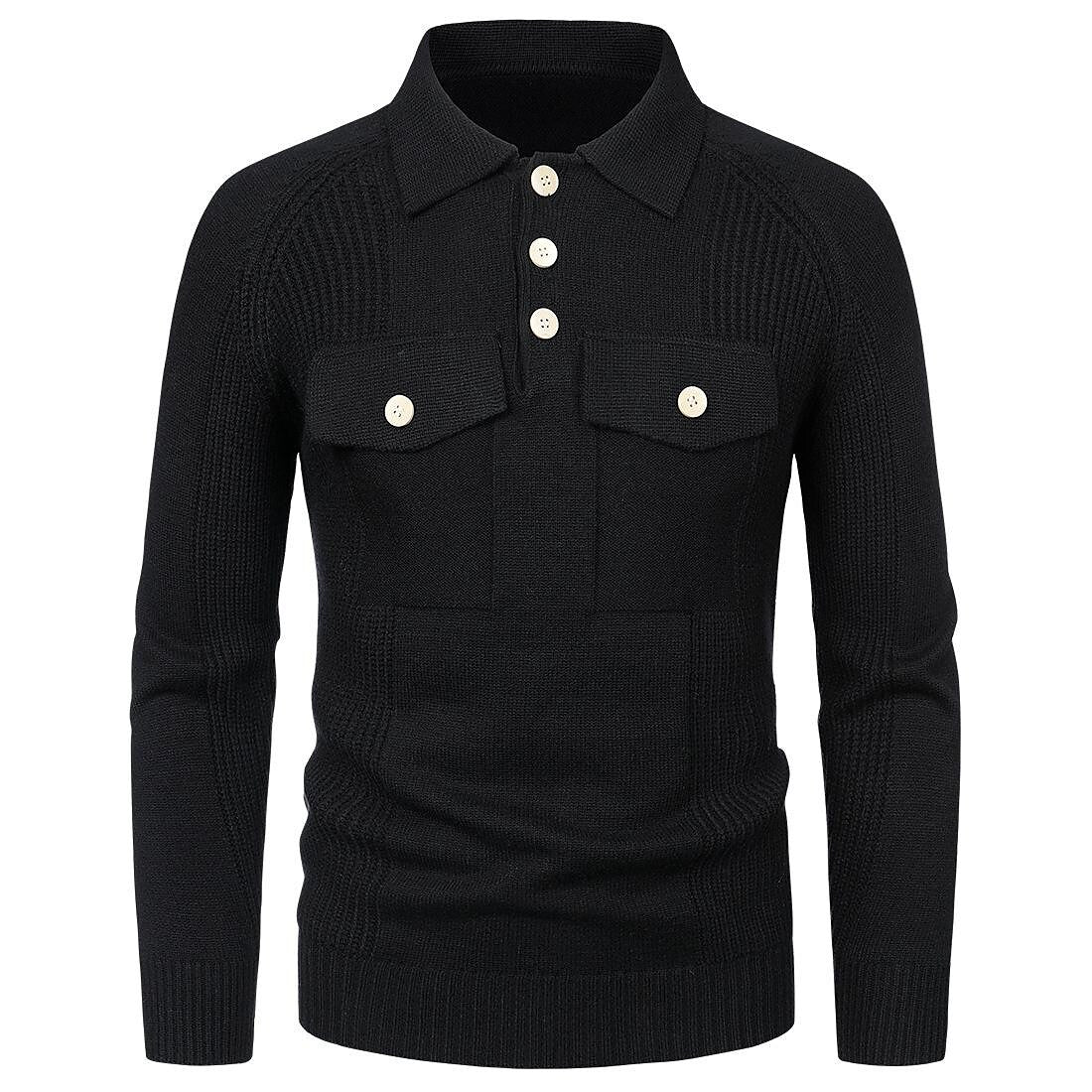 Herren Strickpullover im Vintage-Stil mit Reverskragen, Raglanärmeln und schmaler Passform