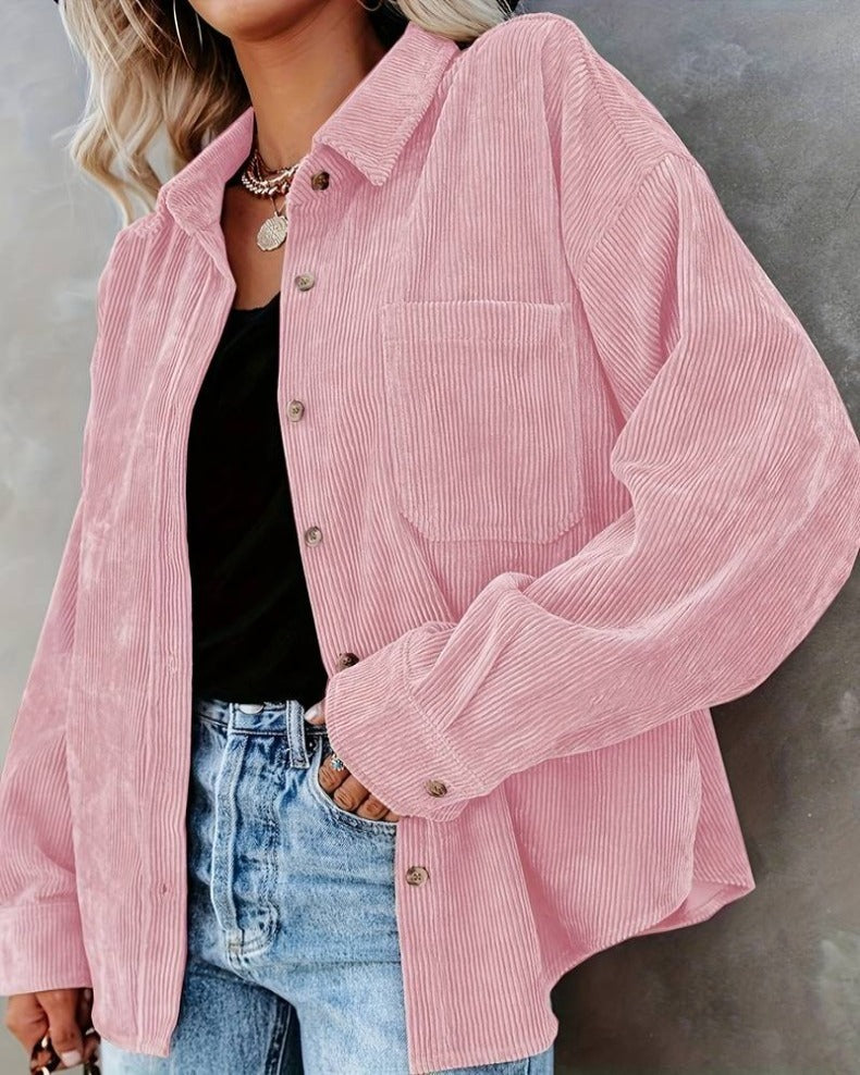 Damen Samt-Bluse mit langen Ärmeln, lässiger Vintage-Stil, Herbst/Winter